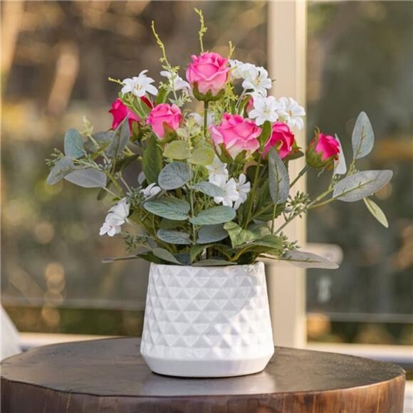 Artificial Flowers for Decoration, Rose Fake Flowers with Vase - Picture 3 of 6